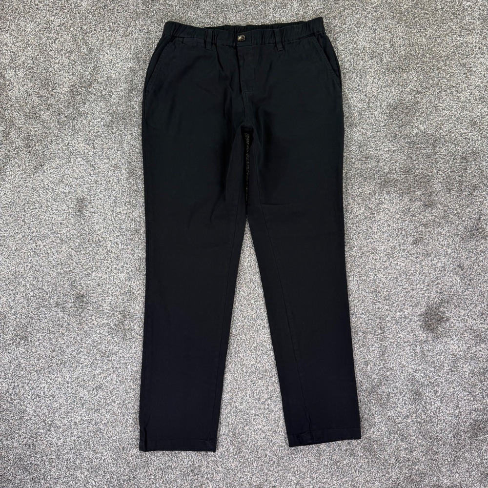 Cove USA Men 32 Black Stretch Chino Pant Elastic Waist Slim Straight Fit Golf